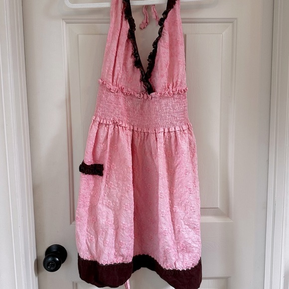 LAST CHANCE! Pink and brown apron - ruffle, pocket - 100% cotton - Picture 3 of 14